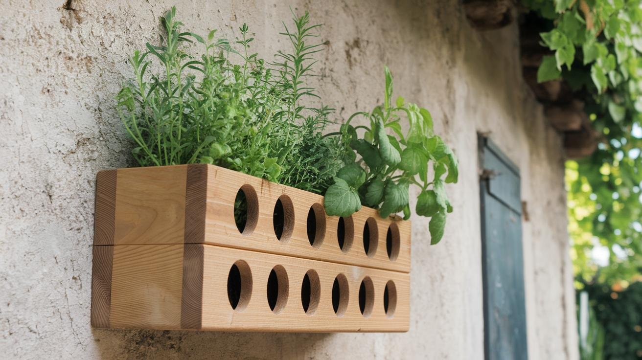 Various wall planter styles displayed side by side — wood, metal, felt, and mason jar