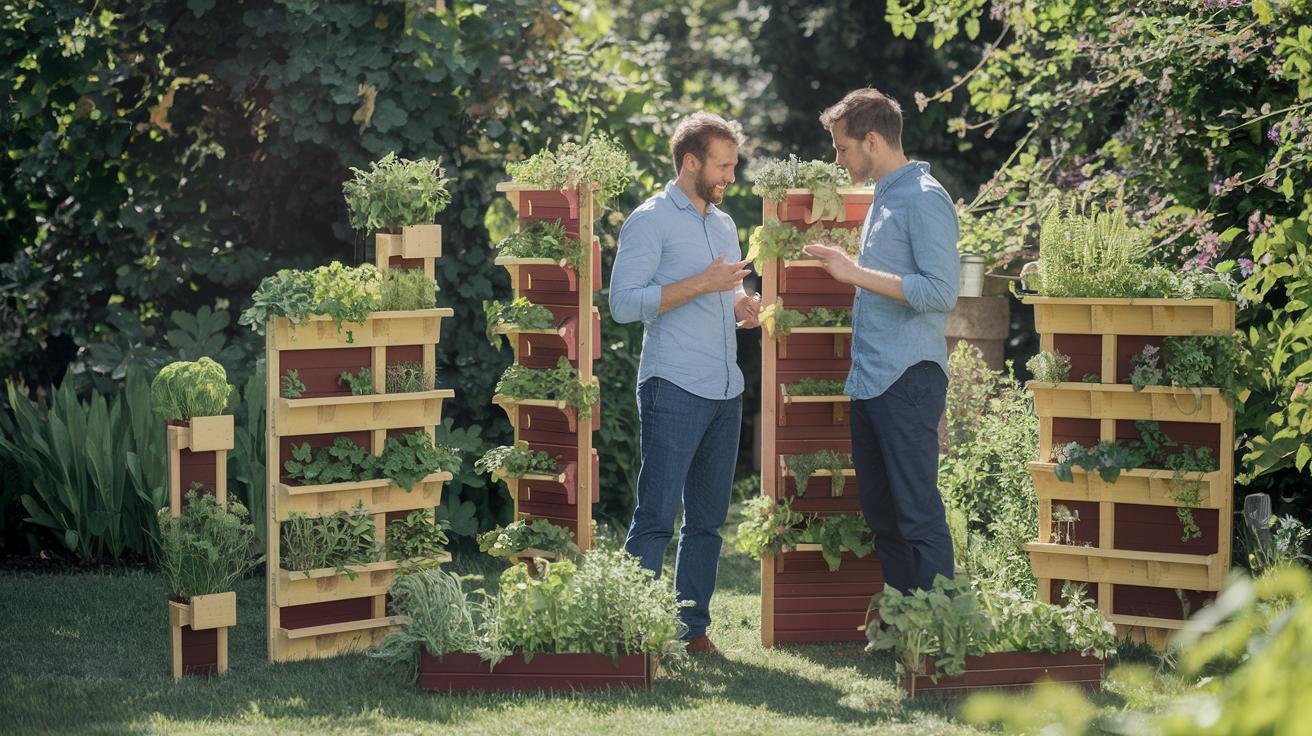 Three vertical herb garden kits displayed side by side for comparison